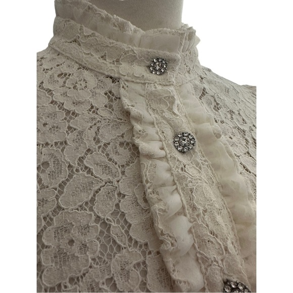 Zara Lacey Floral Lined Rhinestone Button Party Dress S - Picture 9 of 13